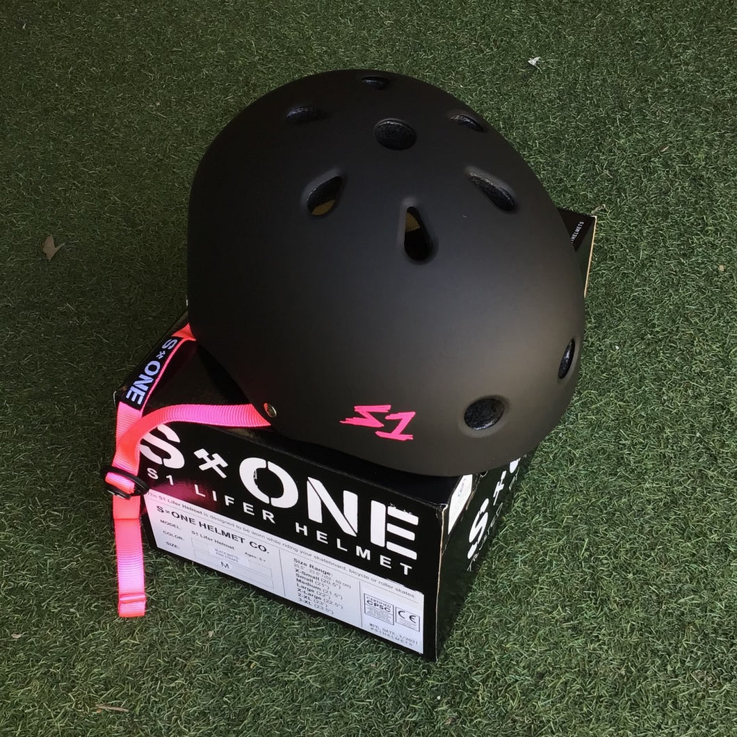 S1 Lifer Helmet - Matt Black Pink Straps (XS - L)